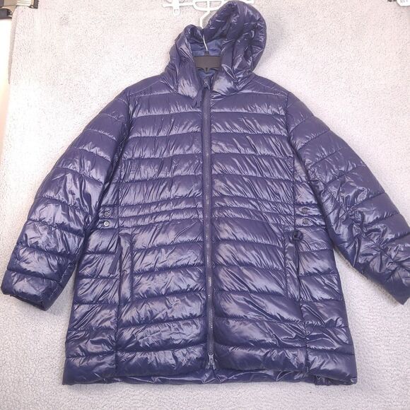 Swiss Tech Coat Jacket Womens 2X Blue Puffer Gorpcore Gorp Utility Normcore Hood - Picture 1 of 16